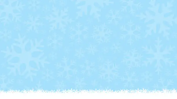 Vector illustration of Winter light blue background with snowflakes silhouettes. New Year and Christmas soft background with copy-space. Falling snow backdrop. Minimal, flat design. Vector Illustration.