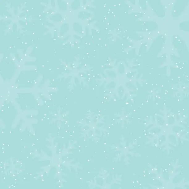 Vector illustration of Holiday winter background with falling snow and snowflake silhouettes. Vintage colors. New Year or Christmas backdrop. Vector Illustration.