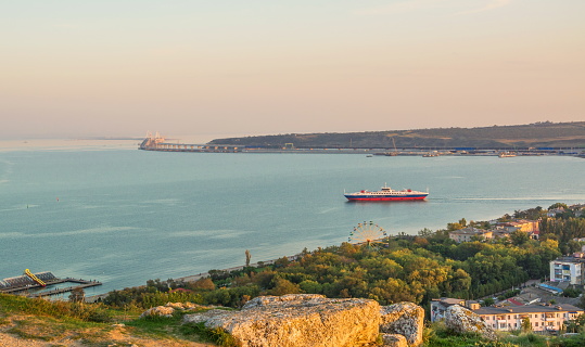 View of the city of Kerch and the sea at sunset from Mount Mithridates