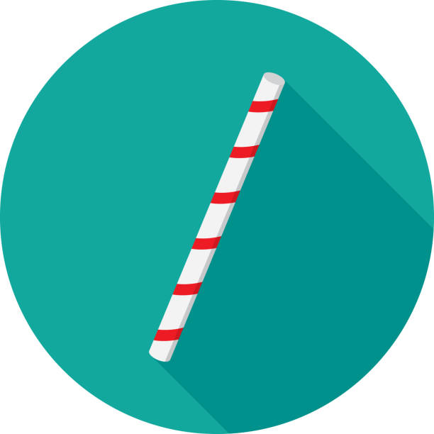 Straw Icon Flat Vector illustration of a striped drinking straw against a teal background in flat style. straw stock illustrations