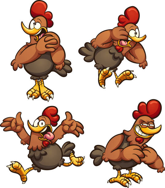Cartoon chicken Cartoon chicken in different poses. Vector clip art illustration with simple gradients. Each on a separate layer. scared chicken cartoon stock illustrations