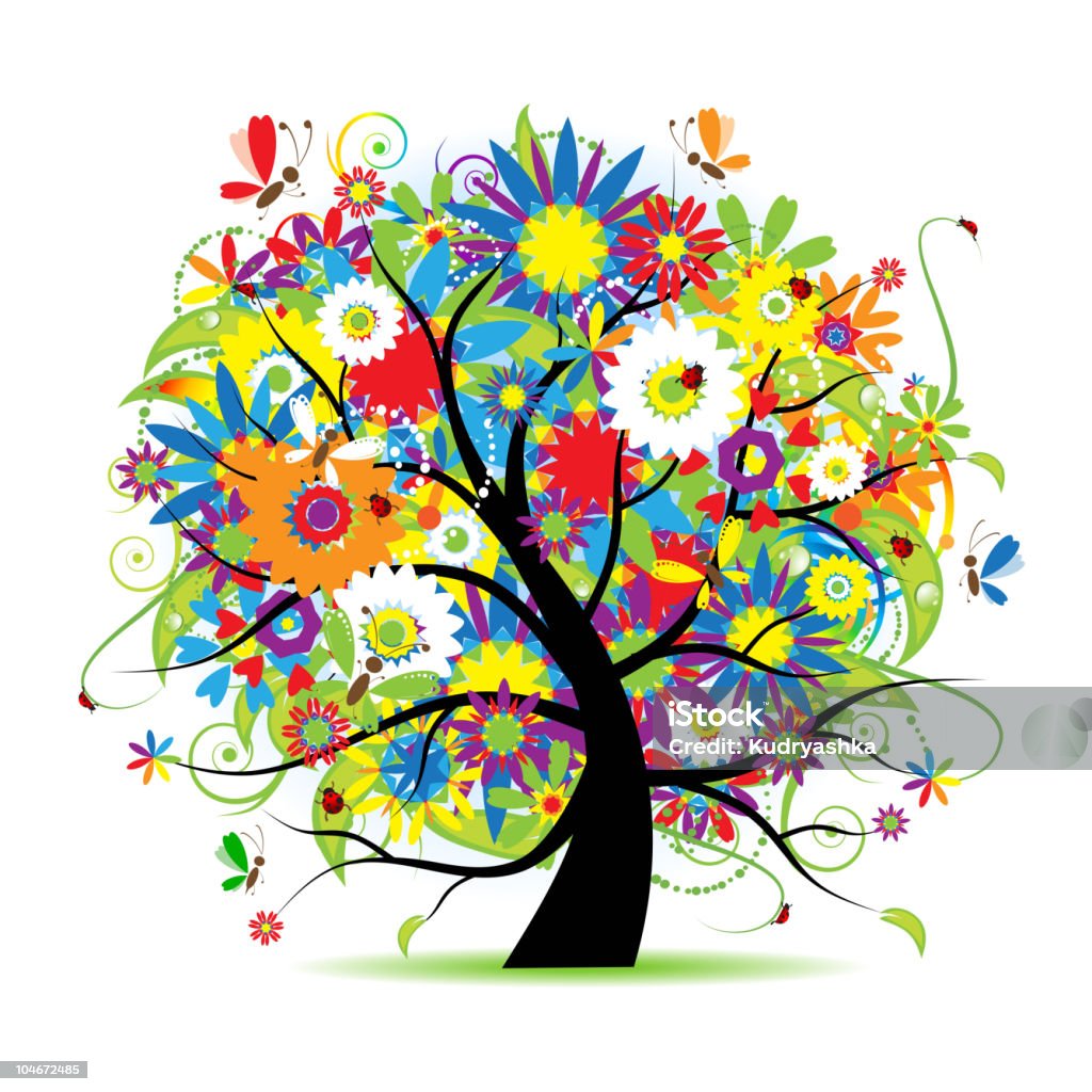 Kwiatowy Drzewo piękny - Grafika wektorowa royalty-free (Drzewo)