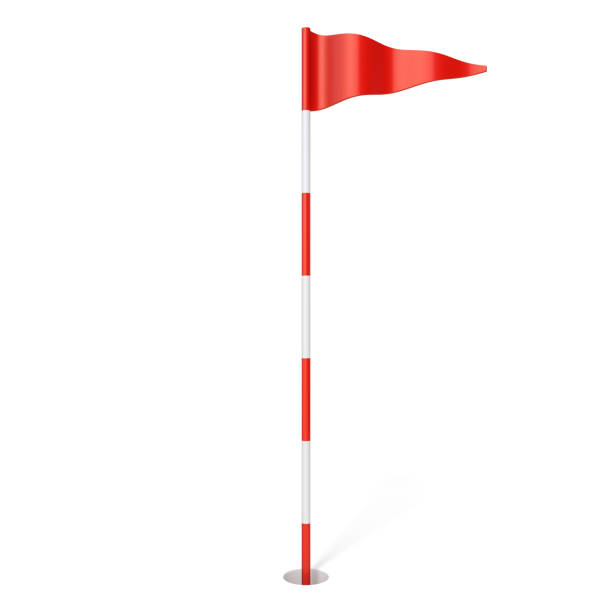 bandera de golf roja en agujero 3d - golf flag fotografías e imágenes de stock