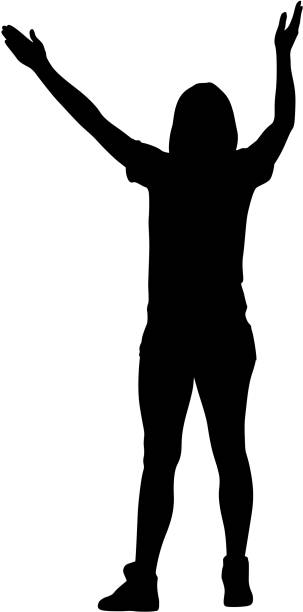 istock Silhouette of People dancing with a raised hand on White Background 1046726000
