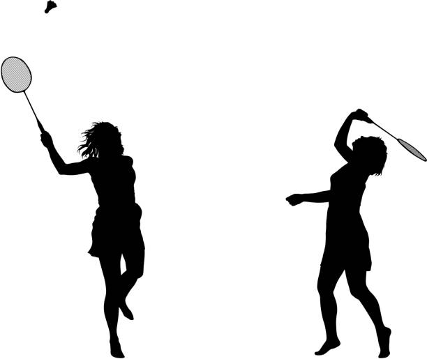 ilustrações, clipart, desenhos animados e ícones de silhueta negra de jogador de badminton feminino no fundo branco - teamsport