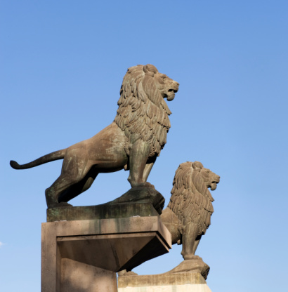 Munich, Germany - Bavarian Lion Statue in front of Feldherrnhalle, Bavaria, Germany