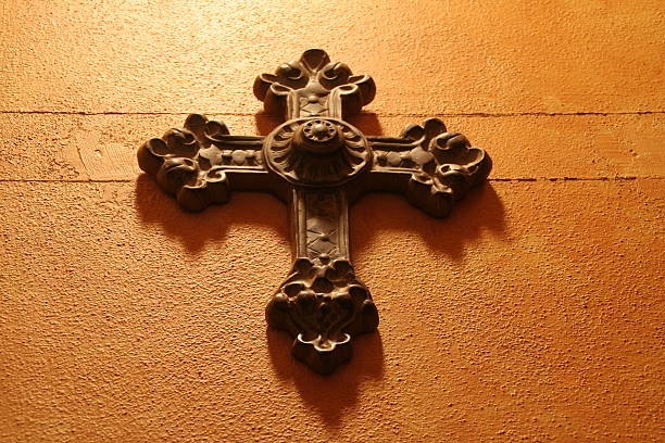 istock Decorative cross on faux painted wall 104673155