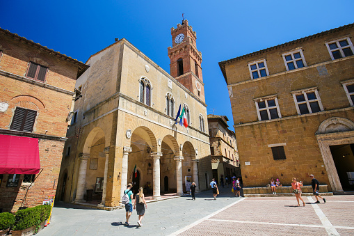 Town Hall at the Piazza Pio II in Pienza, Tuscany, Italy
