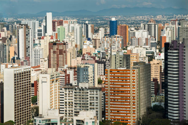 Multiple buildings at Batel and Água Verde neighborhood. Cityscape of highly populated area in Curitiba