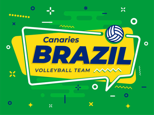 sprechblase brasilien mit symbol-volleyball. vektor-illustration. - sports equipment team sport sport illustration and painting stock-grafiken, -clipart, -cartoons und -symbole