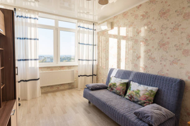 Interior of a small studio living room stock photo