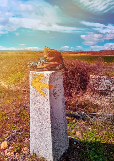 Camino de Santiago, St. James way, one boot,  concept: pilgrimage