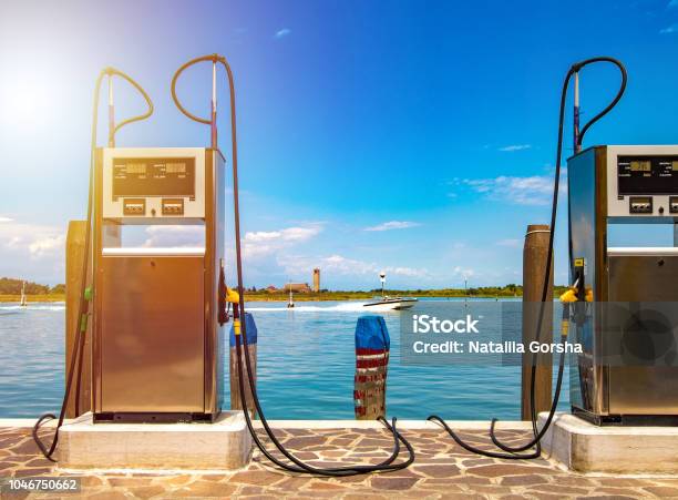 Boat Petrol Station Marine Fuel Tank Station Stock Photo - Download Image Now - Nautical Vessel, Marina, Gasoline