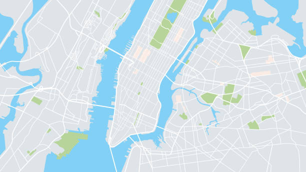 ilustraciones, imágenes clip art, dibujos animados e iconos de stock de mapa de la ciudad de nueva york - new york