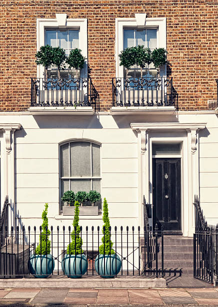 A brick apartment building facade in London
