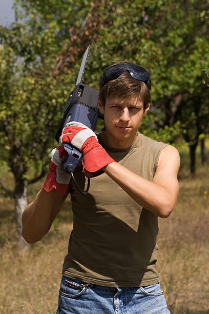 Man with chainsaw stock photo