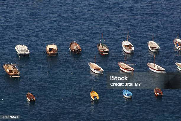Foto de Pequenos Barcos Ancorados No Mar Mediterrâneo e mais fotos de stock de Ancorado - Ancorado, Atracado, Embarcação de lazer