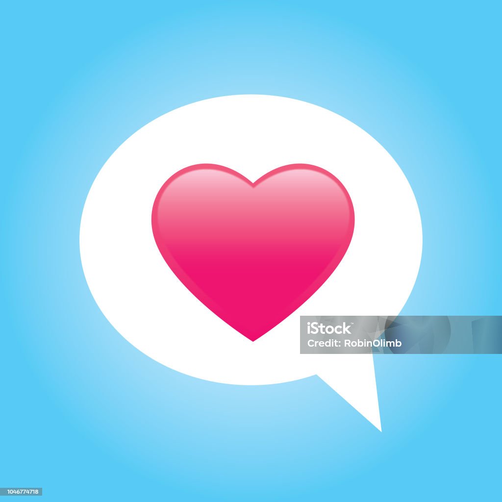 Pink Shiny Heart Speech Bubble Vector illustration of a a cute pink heart on in a white speech bubble on a light blue background. Heart Shape stock vector