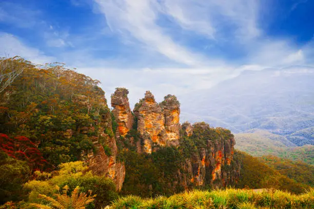 View of majestic blue mountains with Three sisters