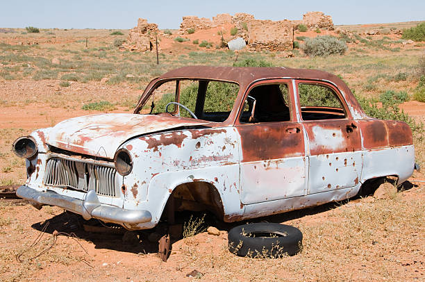 istock Old wrecked car in Outback Australia 104678221