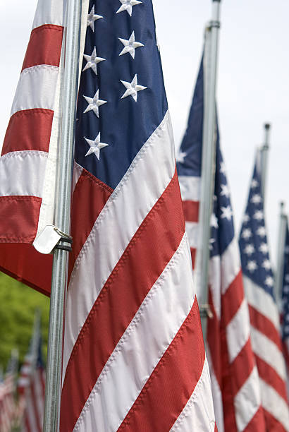 istock Dog tag on an American flag pole 104678898