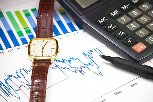 gráficos financeiros - finance stock market data diagram calculator imagens e fotografias de stock