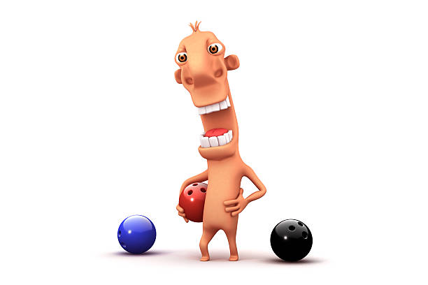 Happy cartoon bowler. Objects over white. stock photo