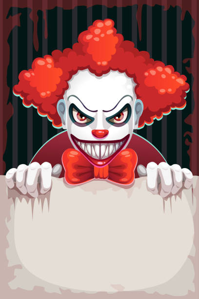 gruselige zirkus plakat. - clown evil horror spooky stock-grafiken, -clipart, -cartoons und -symbole