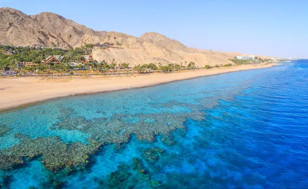 View of beach in Eilat in southern part of Israel
