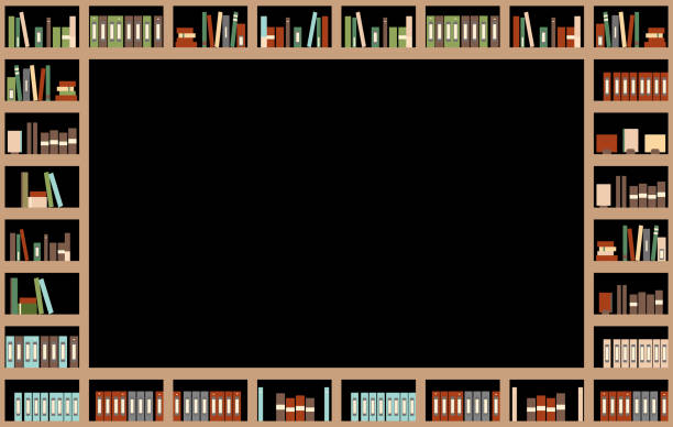 illustration of interior book shelf illustration of bookshelf filed with a lot of books organized bookshelf stock illustrations