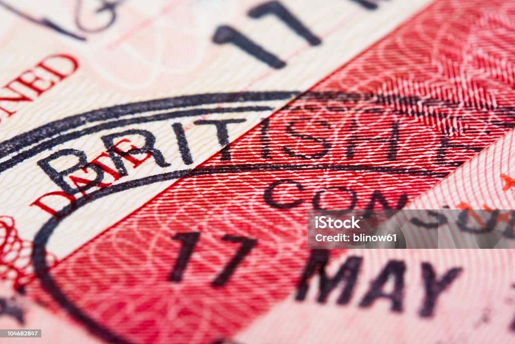 Close up of visa stamp on passport page Visa passport stamp Passport Stamp Stock Photo