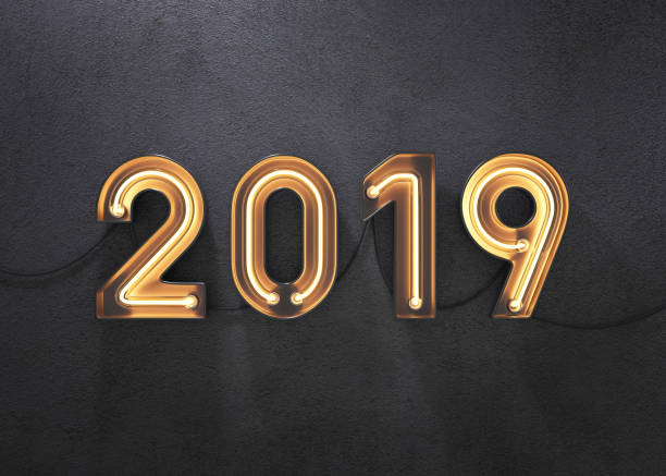New year 2019 made from neon alphabet.