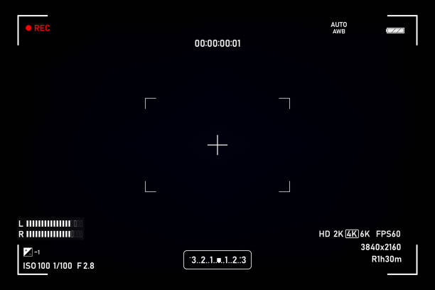 hledáček kamery. záznam kamery hledáčku. obrazovka videa na černém pozadí. vektorové ilustrace - stereokotouček stock ilustrace