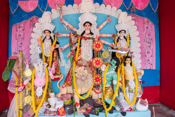 istock Durga idol at Puja Pandal, Durga Puja festival 1046854604