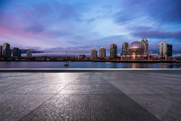 istock empty ground front of vancouver downtown skyline at dusk 1046859648