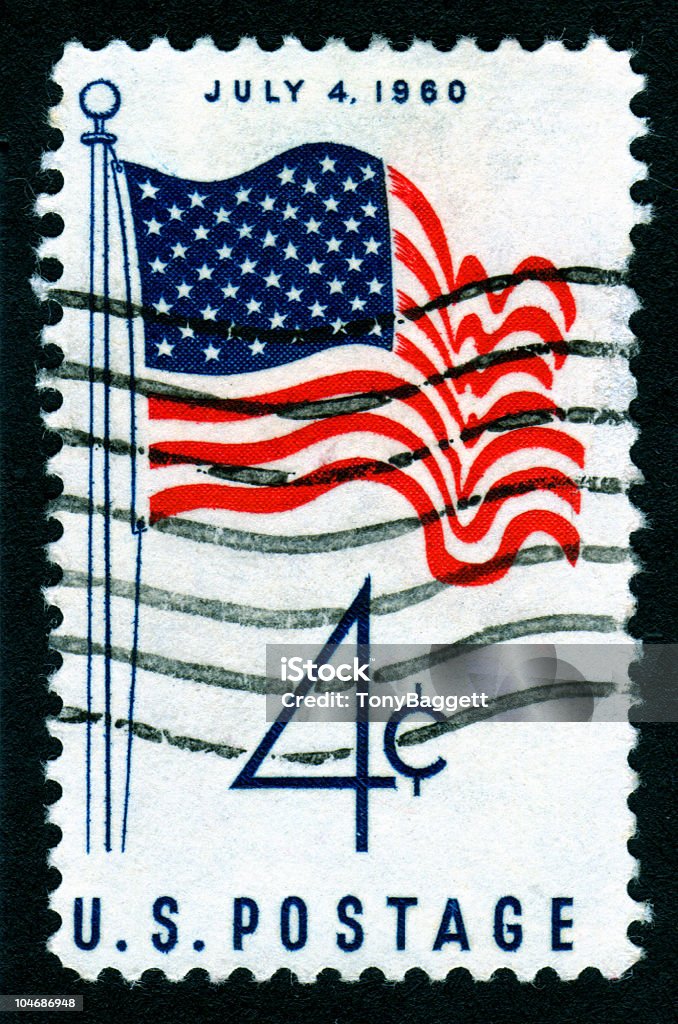 USA 1960 July 4th Flag Postage Stamp USA 1960 July 4th flag postage stamp commemorating Independence Day American Flag Stock Photo