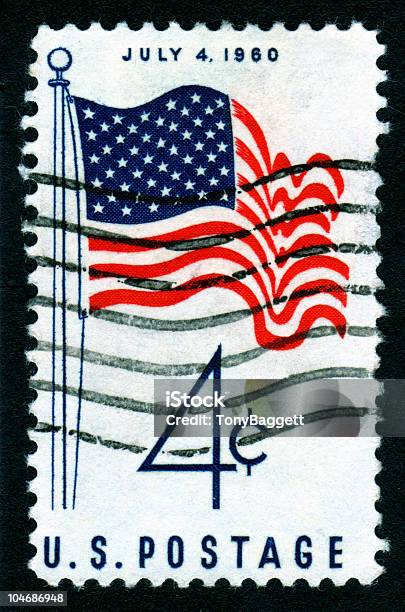 Usa 1960 July 4th Flag Postage Stamp Stock Photo - Download Image Now - American Flag, Antique, Backgrounds