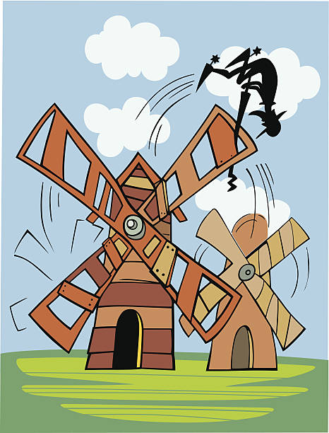 don quixote and windmill fairytale illustration of don quixote and windmill don quixote stock illustrations