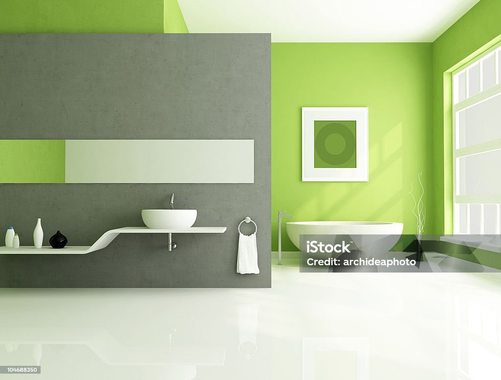 green and gray contemporary bathroom  Green Color Stock Photo