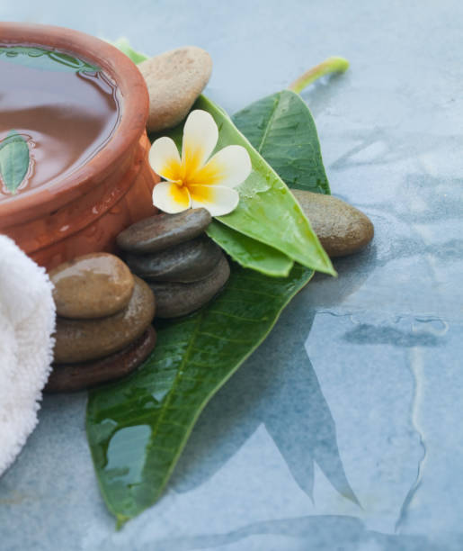 istock Tropical Flower and stones for spa massage 1046889292