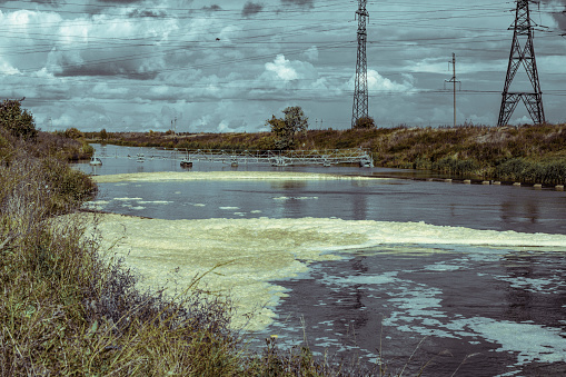waste water from the power plant polluting substances entering the natural river