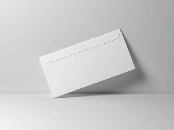 White envelope mockup on gray background, 3d rendering