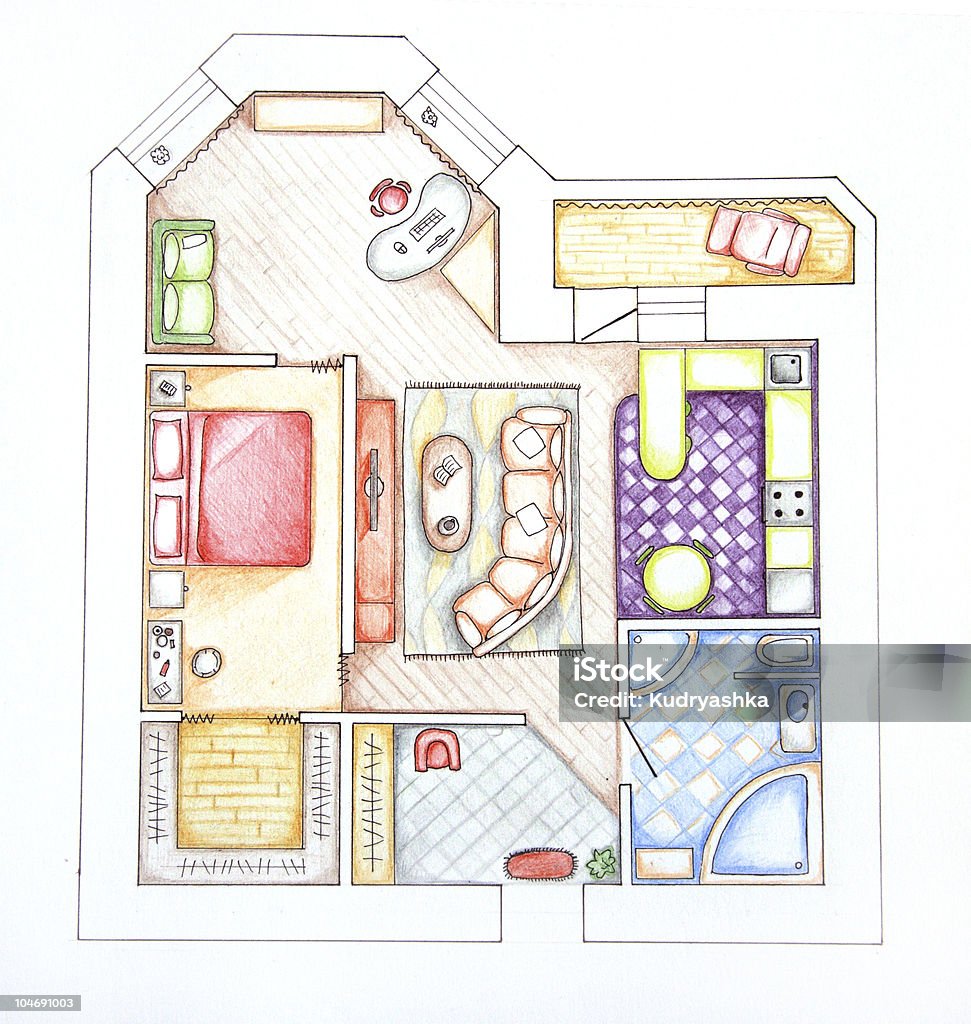 Diseño Interior apartments-top. Boceto handwork - Foto de stock de Plano - Documento libre de derechos