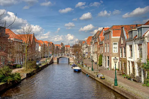 Canal with houses in Leiden