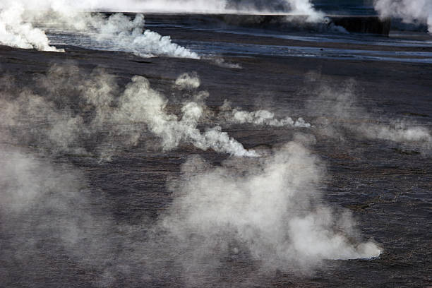 Steam rising from geyser field, Chile stock photo