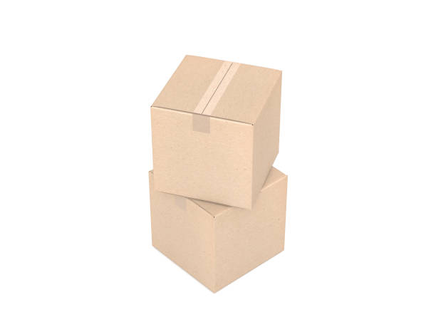 istock Two brown cardboard boxes mockup isolated on white 1046915922