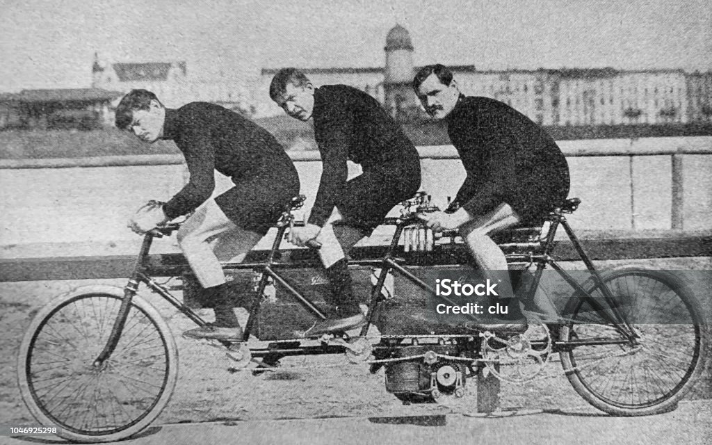Tricycle racing bike with engine Image from 19th century Retro Style Stock Photo