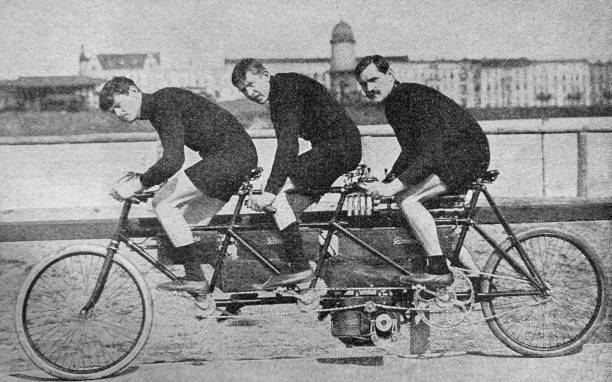 Tricycle racing bike with engine Image from 19th century cartoon photos stock pictures, royalty-free photos & images