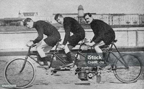 Tricycle Racing Bike With Engine Stock Photo - Download Image Now - Retro Style, Old-fashioned, Photography