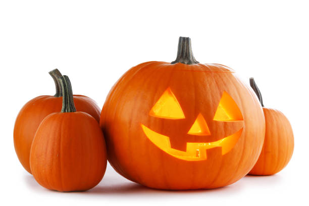 istock Halloween Pumpkins on white 1046925476